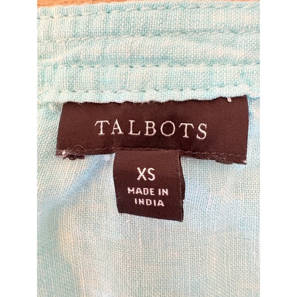 Talbots Teal Tassled Linen Blouse Top 100% Linen XS Peasant Boho Coastal Cowgirl - Picture 8 of 9